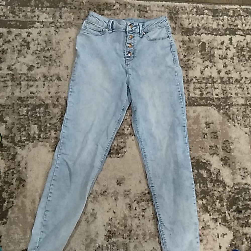 High waisted denim bleached button up jeans